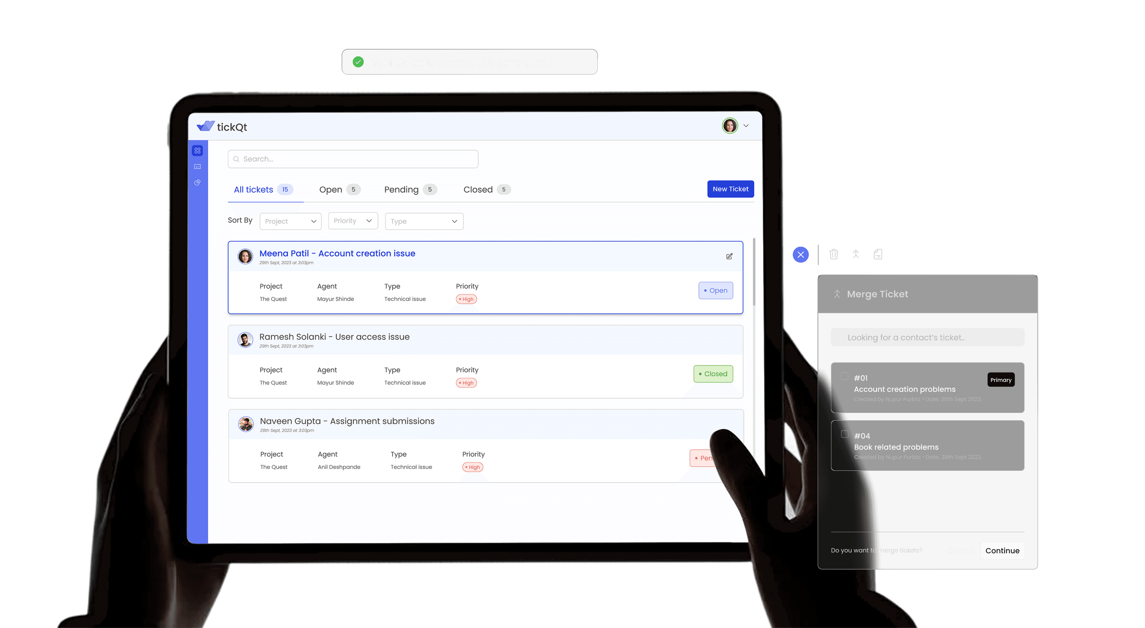 The tickQt platform on tablet